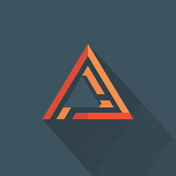 Geometric Orange Triangle Logo with Long Shadow on Blue Background.