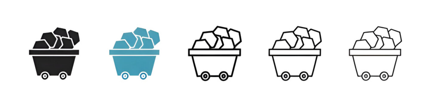 Mining Cart Vector Icon Set. Excavation fuel raw material vector symbol for UI design. Thin line customizable illustration. Contour symbol. Vector isolated outline drawing. Editable stroke
