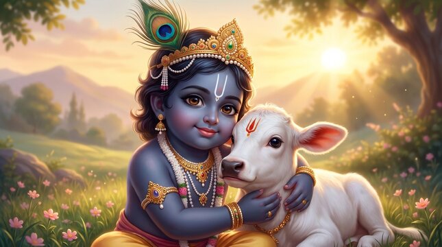 professional, iconic, and high-quality image of Lord Bal Krishna. Vibrant Gopalkala Dahi Handi 2025 Krishna Janmashtami Festival