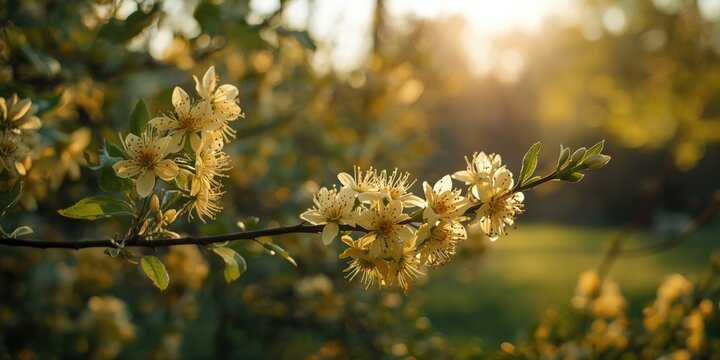 Witch Hazel Flowers Blooming in Early Spring Soft Light, Nature Background, Close-Up