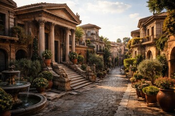 Fototapeta premium Architectural heritage of classic homes with Roman influences in a preserved ancient urban landscape