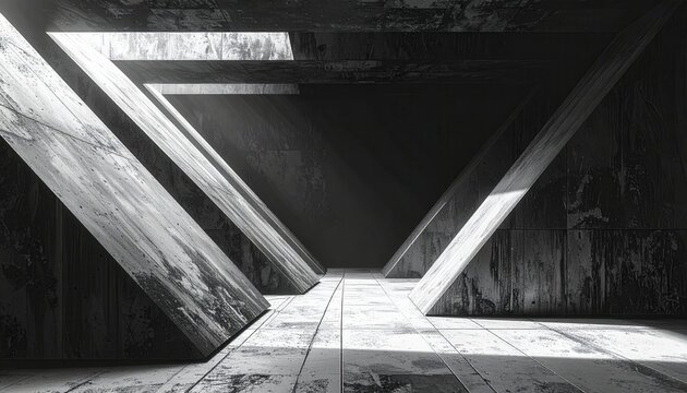 Espa&ccedil;o arquitet&ocirc;nico moderno com ilumina&ccedil;&atilde;o dram&aacute;tica e formas geom&eacute;tricas em concreto