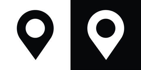 Classic map pointer pinpoint vector icon. Solid black and white minimal navigation markers for digital maps, travel apps, tracking, and location placement. © bibin