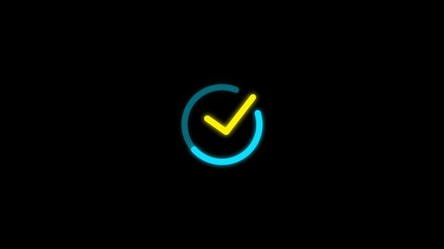 Tick mark icon animation on isolated black background. Check mark icon animation. right check mark icon transparent background. isolated tick mark or confirm icon animation