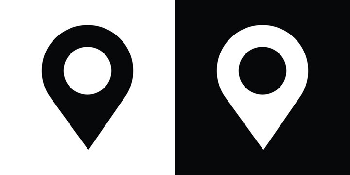 Classic map pointer pinpoint vector icon. Solid black and white minimal navigation markers for digital maps, travel apps, tracking, and location placement.