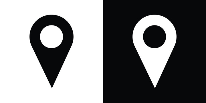 Classic map pointer pinpoint vector icon. Solid black and white minimal navigation markers for digital maps, travel apps, tracking, and location placement.