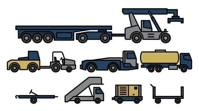 Airport Ground Support Equipment Icon Set