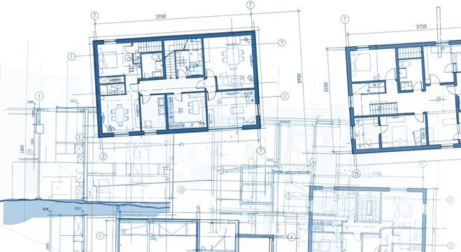 Blueprint architectural drawing of a building floor plan with measurements