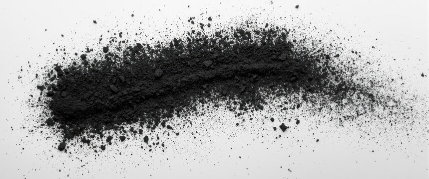 Black Powder Particles Spread on White Surface Top View, Minimalistic Composition