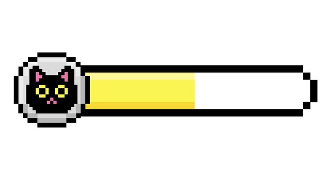 Retro Pixel Art Game Status Bar with Feline Avatar Depicting Progress or Health Level in an 8-bit Style for Arcade Gaming