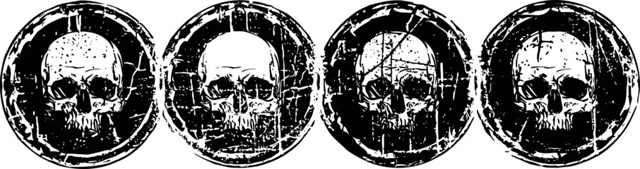 Naklejka premium Grunge skull circular stamps with scratched texture and distressed effect