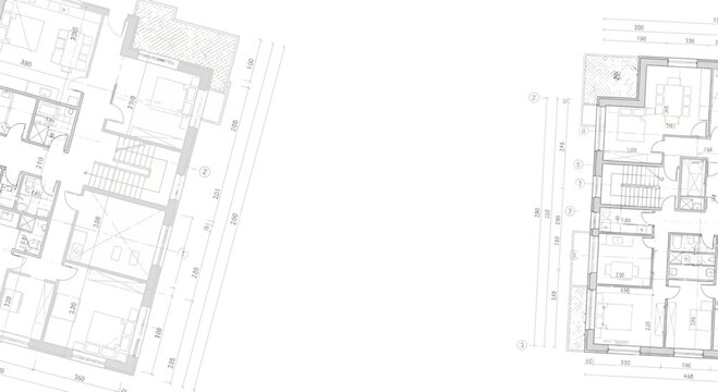Architectural floor plans with detailed measurements and room layouts