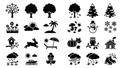 Obraz premium A set of seasonal icons and symbols in a flat minimal design on transparent background