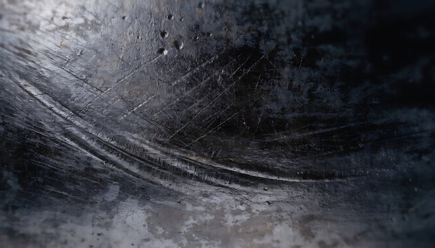 Grungy dark steel metallic surface with curved scrape marks