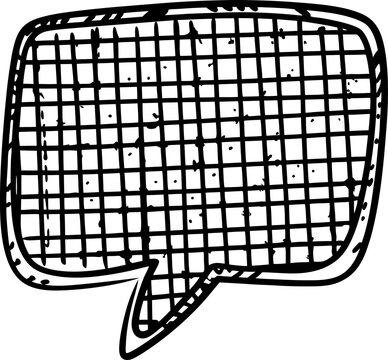 Grunge speech bubble with checkered pattern hand drawn doodle text box for communication and dialogue concept