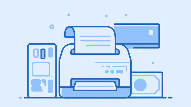 Create a modern flat vector illustration Computer peripherals, printer, scanner, and external hard drive, blue vector illustration isolated on White Background EPS Vactor