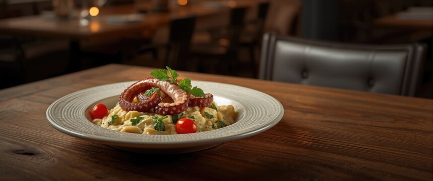 Classic Italian appetizer of octopus paired with creamy potato salad