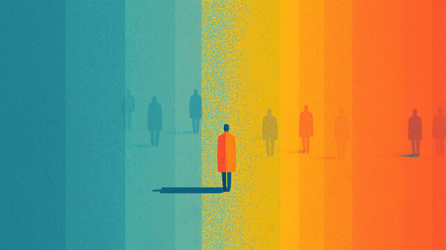 Abstract illustration of a person standing between emotional transition and social distance