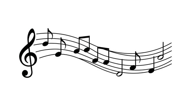 Flowing Musical Notes on a Treble Clef Staff Illustration.