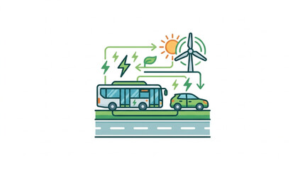 Fototapeta premium Electric Bus and Car Charging with Renewable Energy Sources.