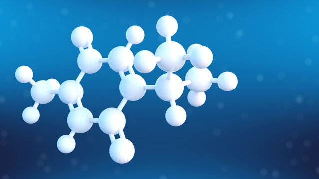 Thymoquinone molecule, bioactive phytochemical compound of black cumin Nigella sativa, 3D rendering