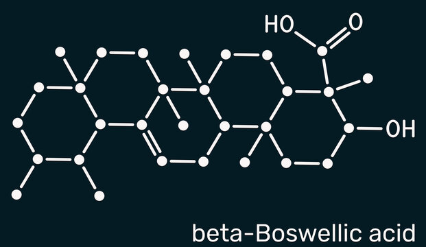 Beta-Boswellic acid pentacyclic terpenoid molecule. Produced by plants in the genus Boswellia, exhibits anti-inflammatory behavior.