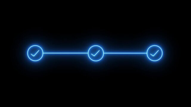 neon 3 step infographic process with check mark icon. infographic step by step process icon animation on black background, step process success with check marks. Step-by-Step Guide: Business 4k vido