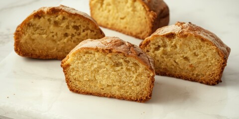 Fototapeta premium buttery pound cake wedges placed on crisp white surface
