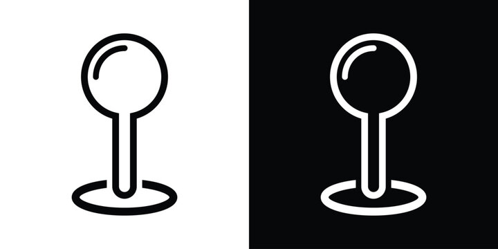 Outline map location pin with oval base ring vector icon. Clean black and white linear style navigation marker symbols for modern user interface and minimalist web design.