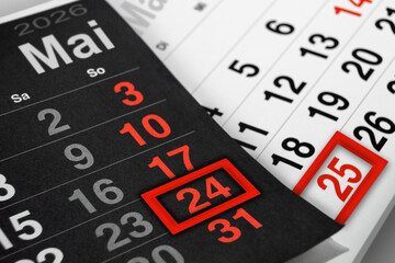 Deutscher Kalender Datum 24. und 25. Mai  2026 Pfingsten