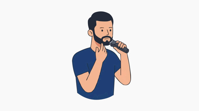 Man grooming beard with electric trimmer for a clean look