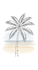 Obraz premium Minimalist line drawing of a lone palm tree on a beach
