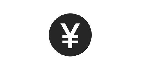 Fototapeta premium 白い背景に黒い円の中に白い円記号が描かれた、金融や経済、通貨を表すシンプルなグラフィックアイコン。