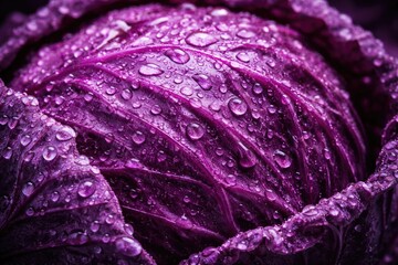 Obraz premium purple cabbage close up showing water beads on textured surface