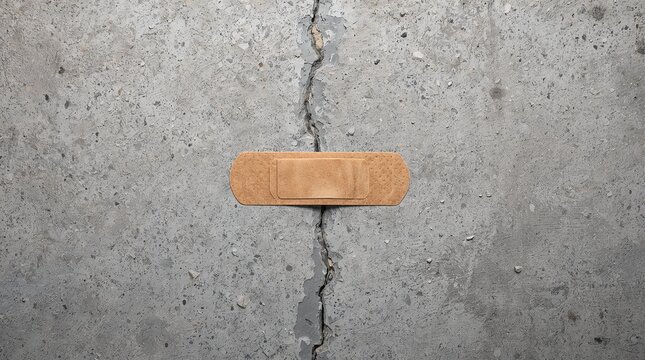 Adhesive bandage on cracked concrete surface repair maintenance concept