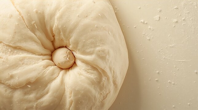 White bread dough with natural folds and flour dusting on textured surface baking concept