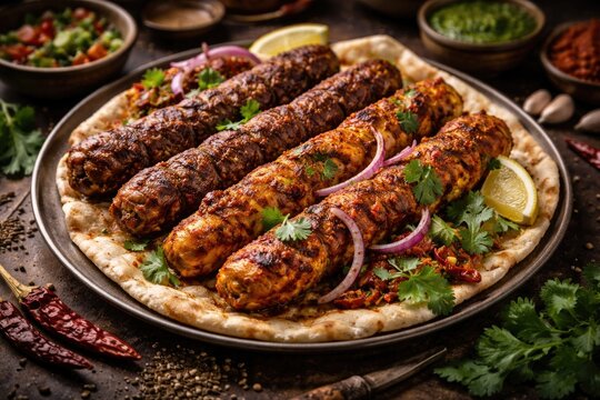 Spiced Pashtun chicken and beef minced kebab prepared with traditional herbs