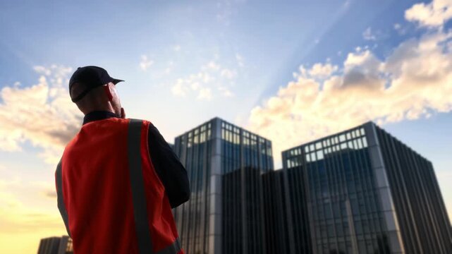 Inspection Confirms Completion. Finished Office Building Features Sleek Design And Ecofriendly Elements