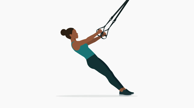 Woman performing suspension trainer exercise for back and arm strength workout