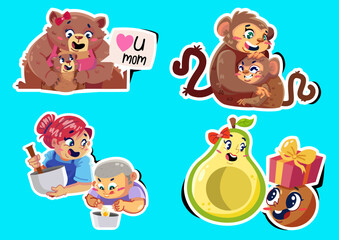 Fototapeta premium Mother’s Day Cute Cartoon Bundle – Family Love, Gifts, and Kawaii Characters