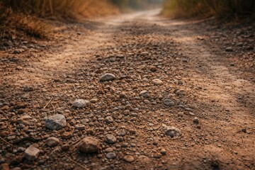 Fototapeta premium Brown earth mixed with coarse gravel on dusty rural path
