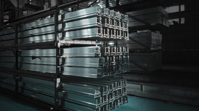 Suspenseful Nighttime Scene Of Aluminum Profiles And Logistical Operations Preparing For Shipment