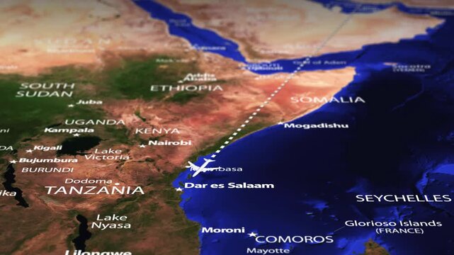 Flight From Ashgabat Turkmenistan to Mbabane Eswatini with flag pins