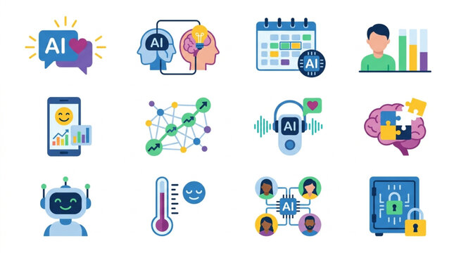 Artificial Intelligence Icons Set Technology Concepts.