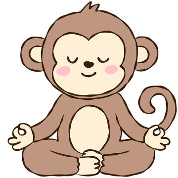 Cute monkey doing yoga and meditation, zen monkey illustration