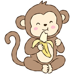 Obraz premium Funny cartoon monkey with bananas, playful monkey illustration