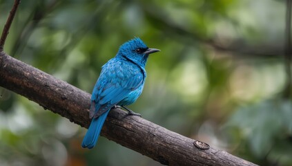 Fototapeta premium bright cobalt feathered bird resting on tree limb