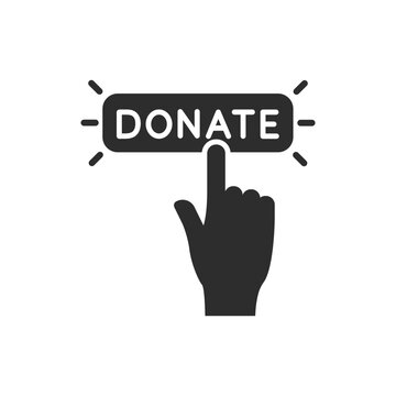 Pressing the donate button icon. Monochrome black and white symbol
