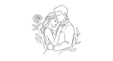 Obraz premium Romantic couple embracing with a rose isolated on a transparent