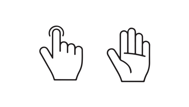 Hand gesture icons depicting clicking and open palm for web interaction and digital screen control.